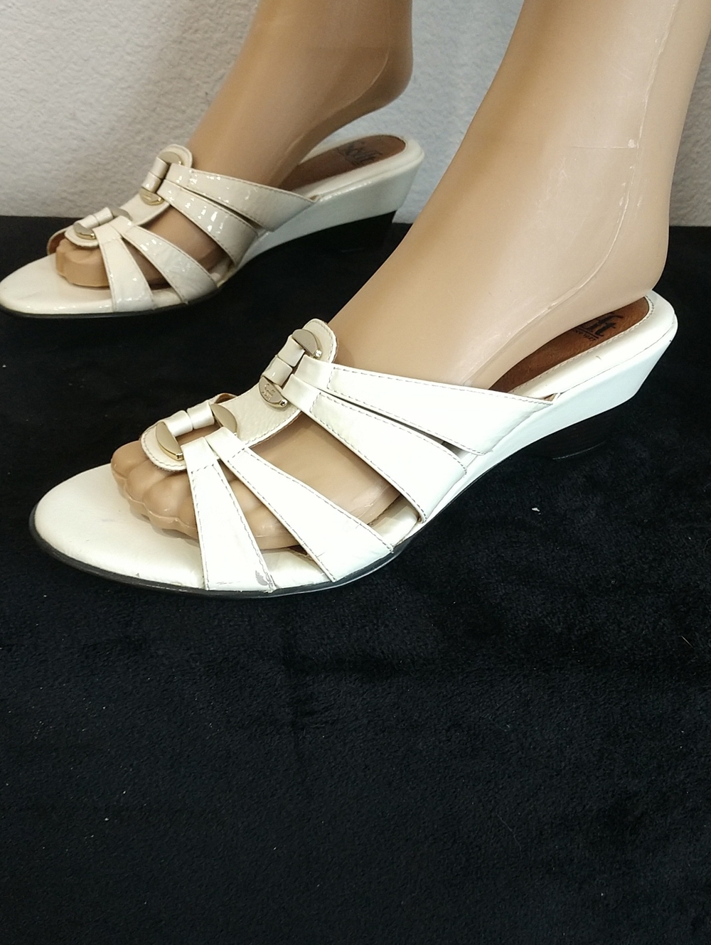 Sofft Ivory White Open-Toe Slide Mules with Low Wedge